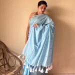 Aisha | Powder Blue Handloom Cotton Saree with Gold Sequin
