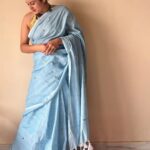 Aisha | Powder Blue Handloom Cotton Saree with Gold Sequin