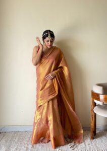 Rekha – Gold Peach Tissue Cotton Zari Saree