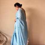 Aisha | Powder Blue Handloom Cotton Saree with Gold Sequin