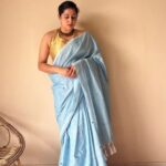Aisha | Powder Blue Handloom Cotton Saree with Gold Sequin