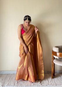 Rekha – Gold Peach Tissue Cotton Zari Saree