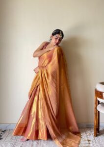 Rekha – Gold Peach Tissue Cotton Zari Saree