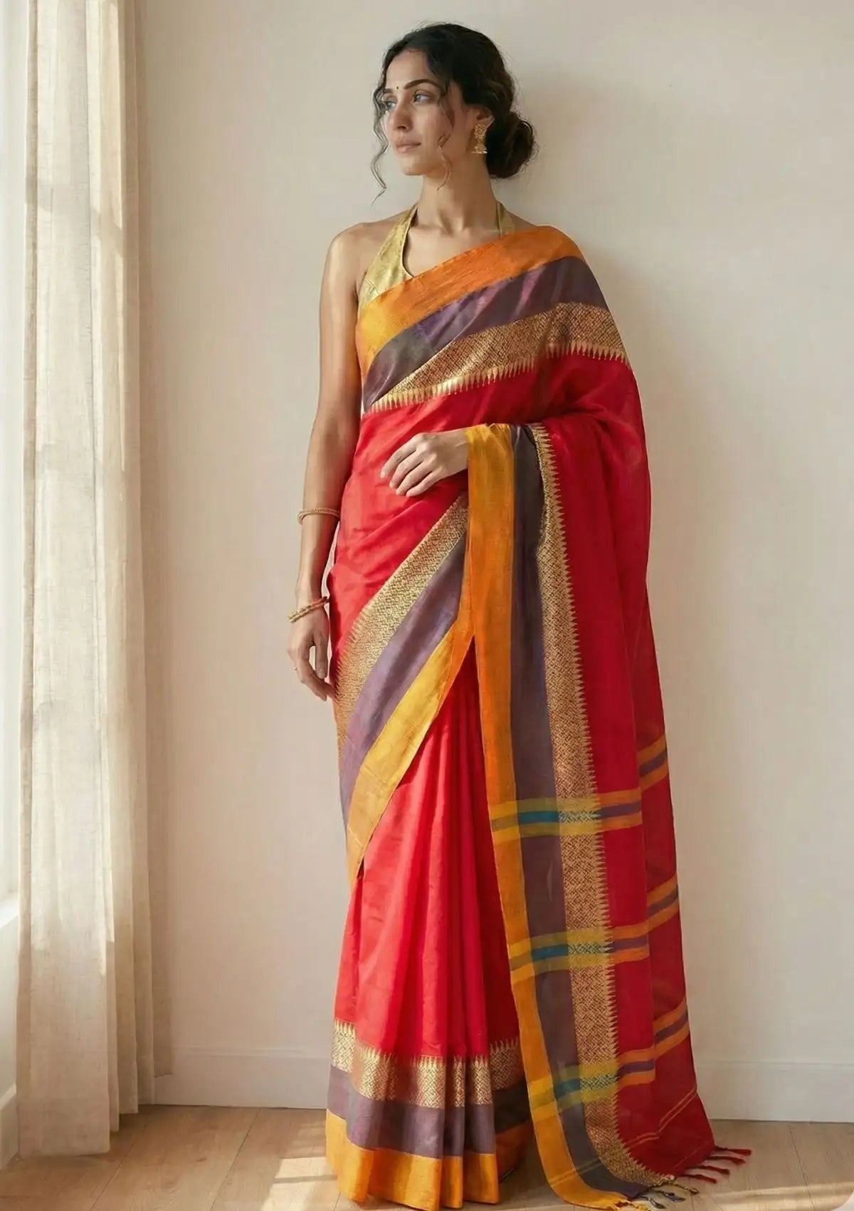 Rudhira Red Narayanpeth Handloom Pure Cotton Saree