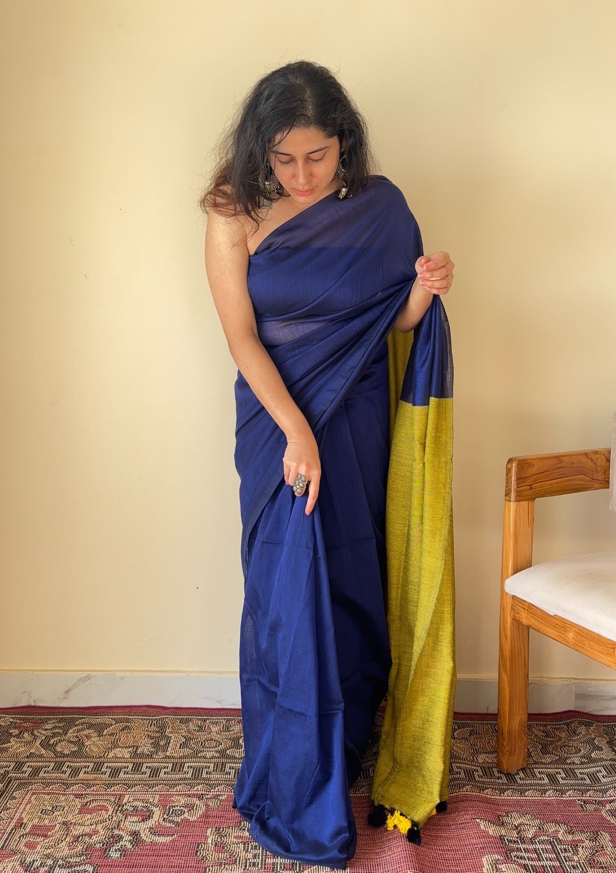 Neelaya Blue and Yellow Pallu Mul Cotton Saree