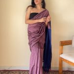 Chitrangada Jamuni with Blue Pallu Mul Cotton Saree