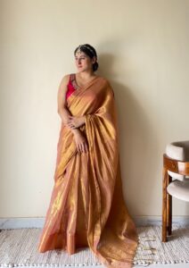 Rekha – Gold Peach Tissue Cotton Zari Saree