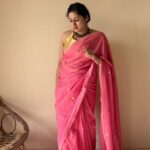 Noor | Pink Bengal Handloom Cotton Saree with Gold Sequin Booti