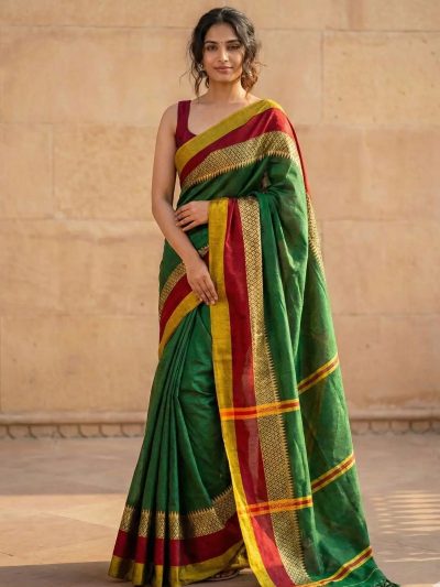 Aarini Green Narayanpeth Handloom Pure Cotton Saree