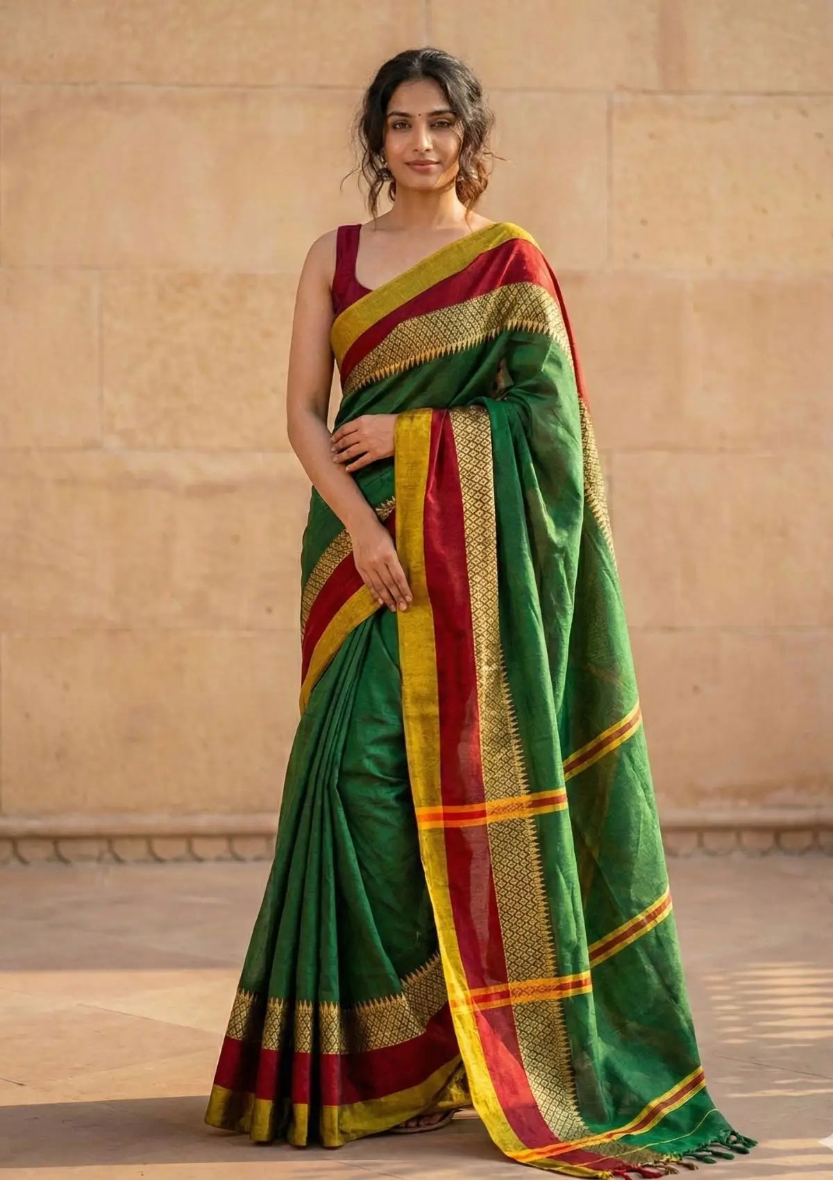 Aarini Green Narayanpeth Handloom Pure Cotton Saree