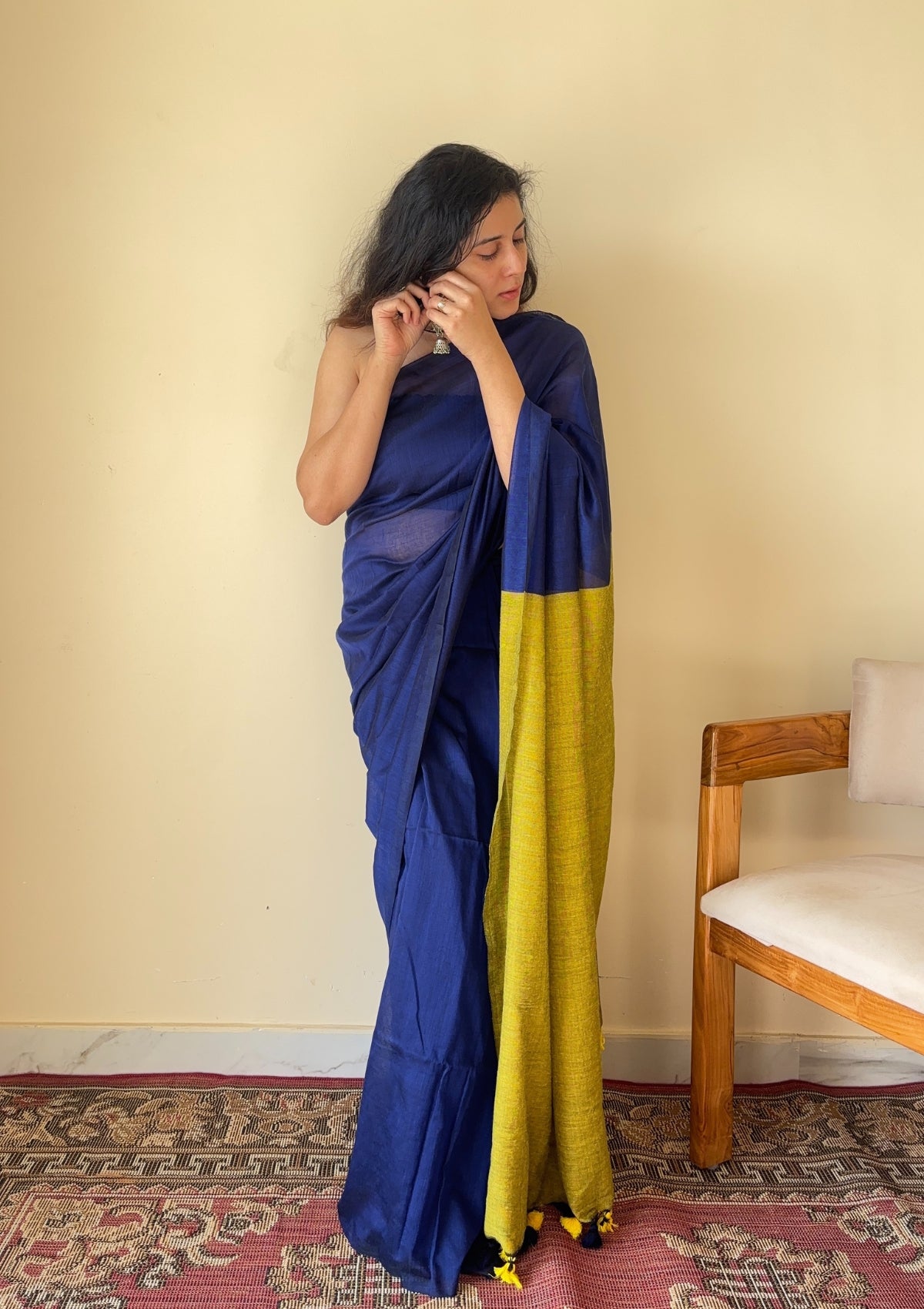 Neelaya Blue and Yellow Pallu Mul Cotton Saree