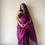 Naadya Purple Handloom Tissue Cotton Saree