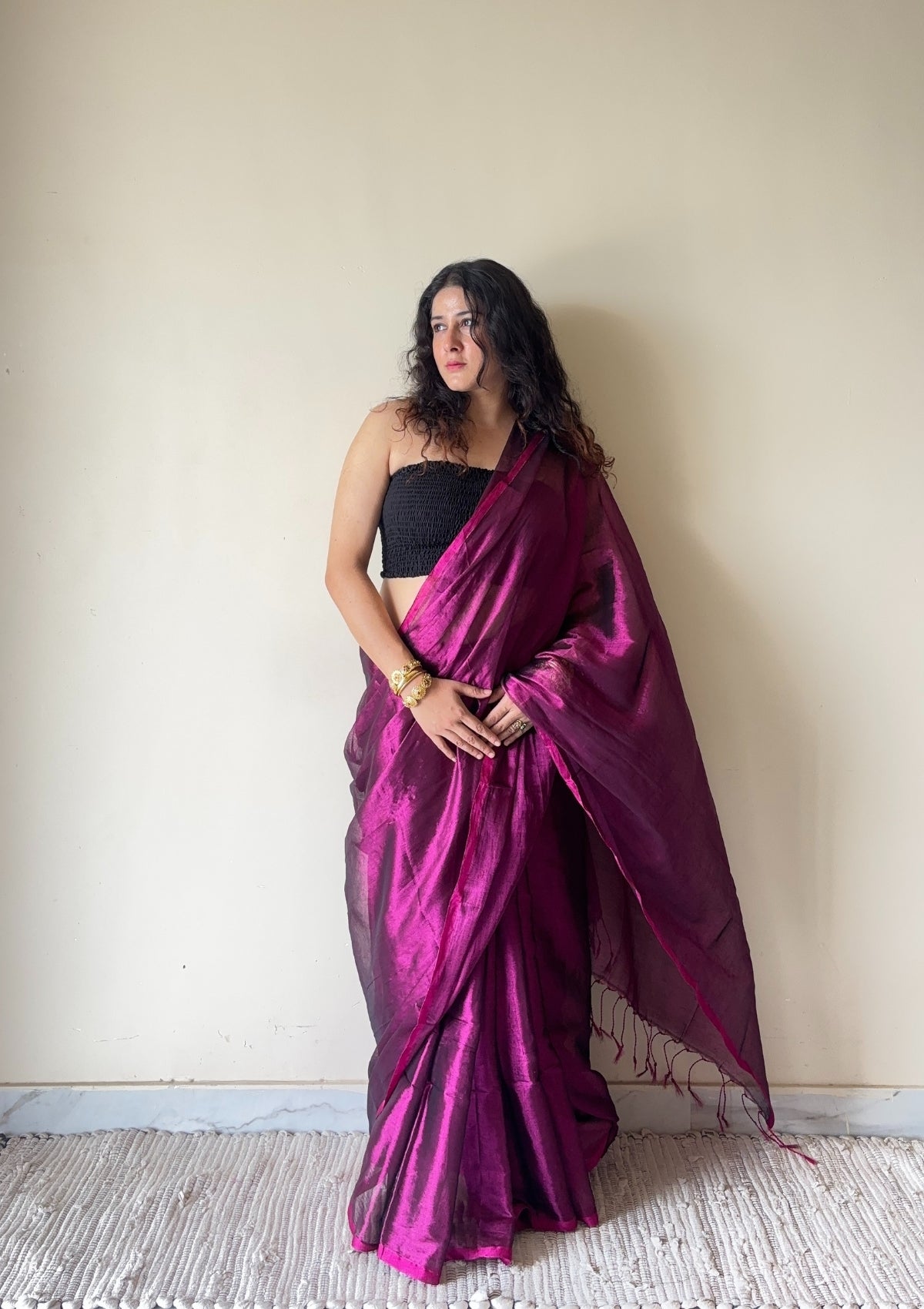 Naadya Purple Handloom Tissue Cotton Saree
