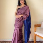 Chitrangada Jamuni with Blue Pallu Mul Cotton Saree