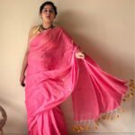 Noor | Pink Bengal Handloom Cotton Saree with Gold Sequin Booti