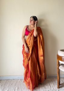 Yamini Orange Handloom Tissue Cotton Saree