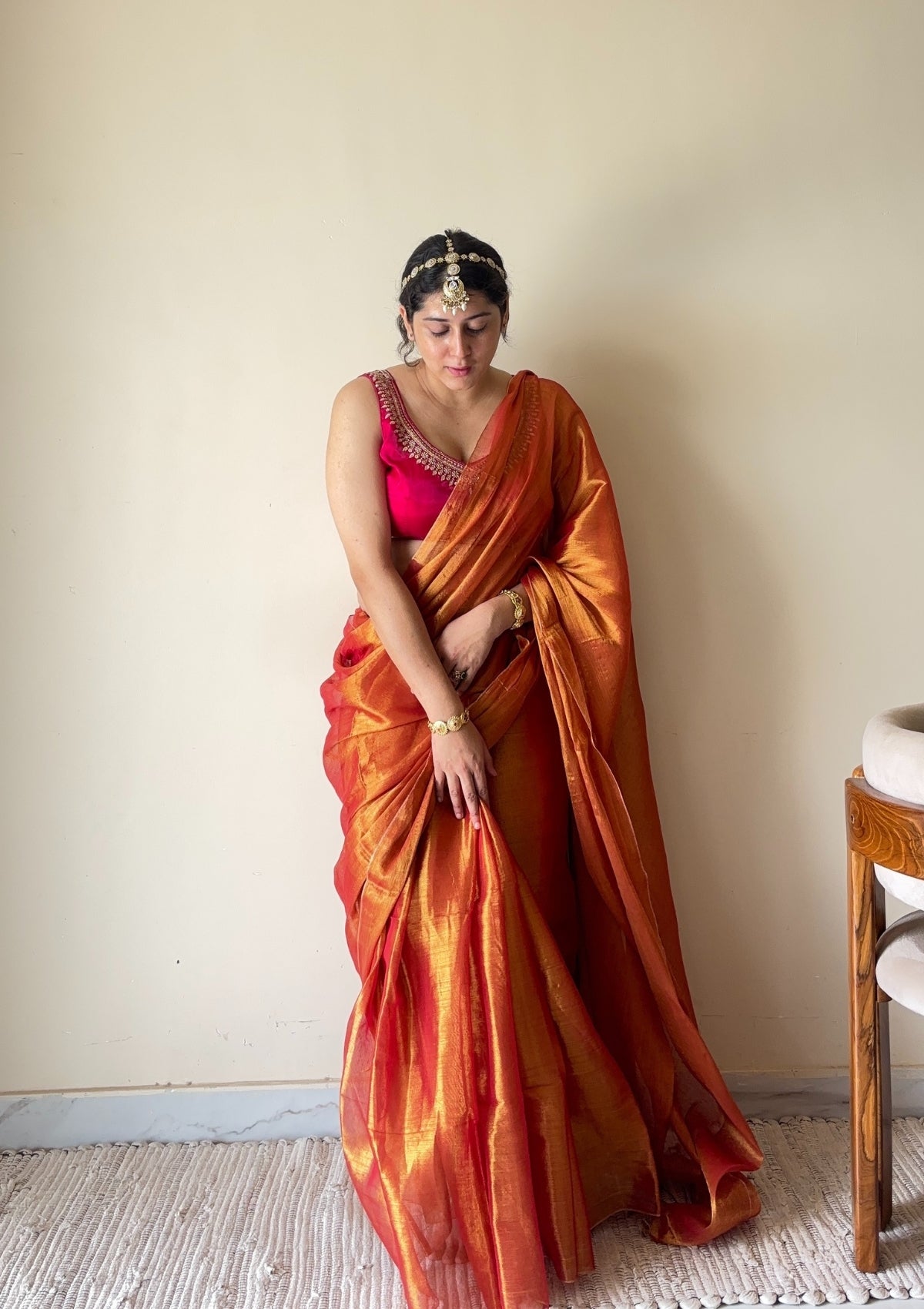 Yamini Orange Handloom Tissue Cotton Saree