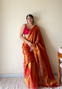 Yamini Orange Handloom Tissue Cotton Saree