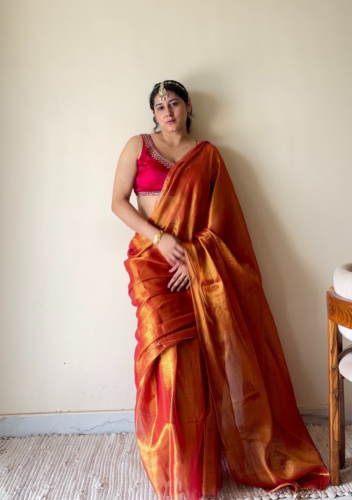 Yamini Orange Handloom Tissue Cotton Saree