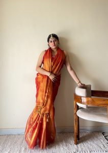 Yamini Orange Handloom Tissue Cotton Saree
