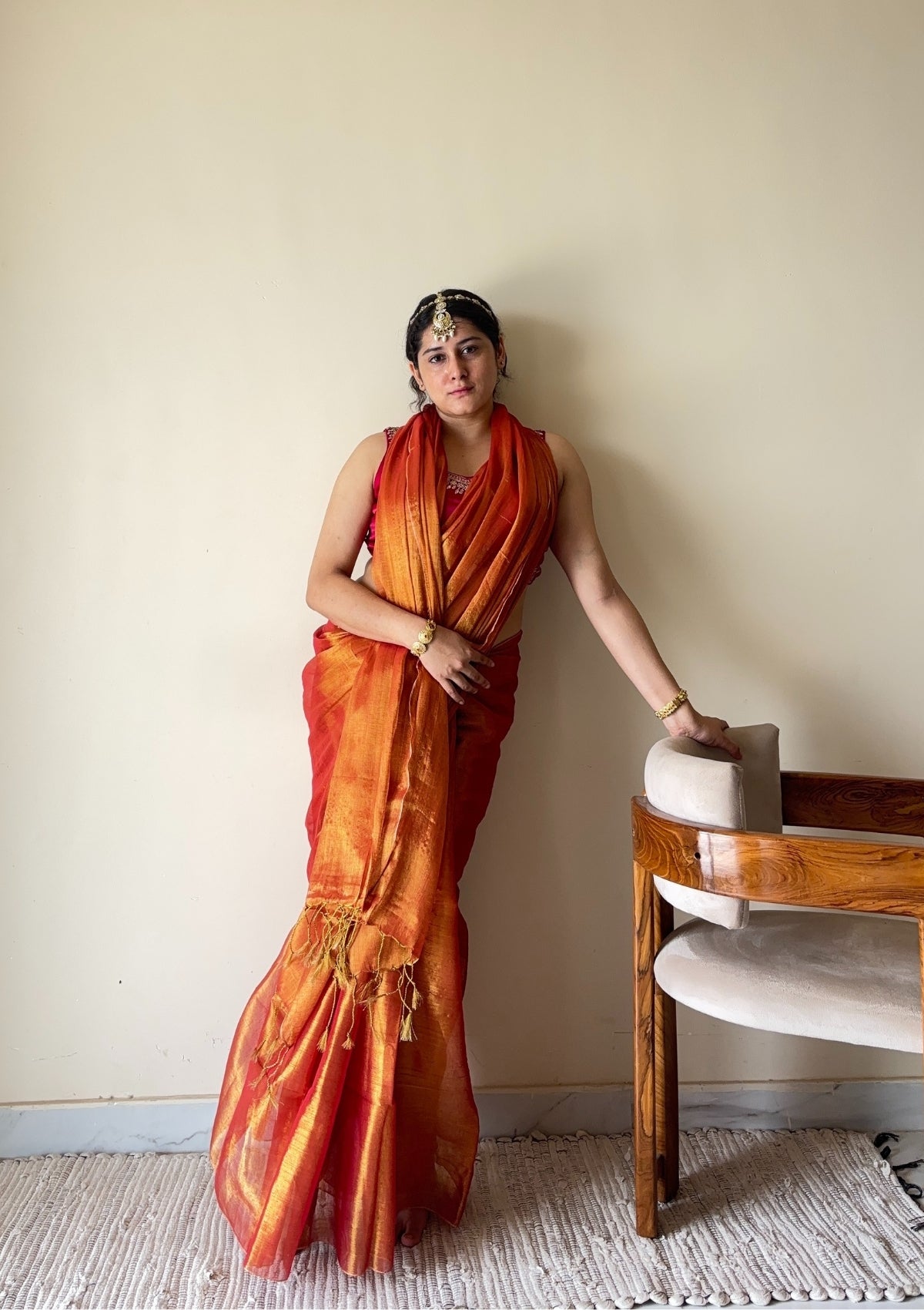 Yamini Orange Handloom Tissue Cotton Saree