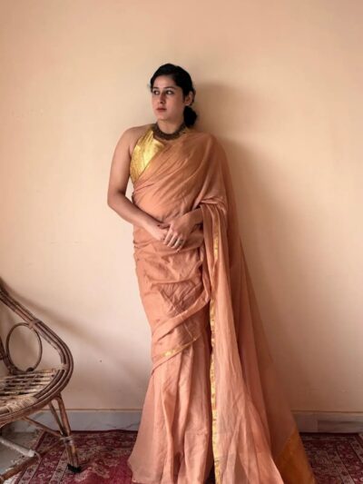 Meher | Blush Mul Cotton Saree with Gold Tissue Pallu