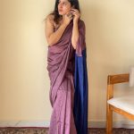 Chitrangada Jamuni with Blue Pallu Mul Cotton Saree