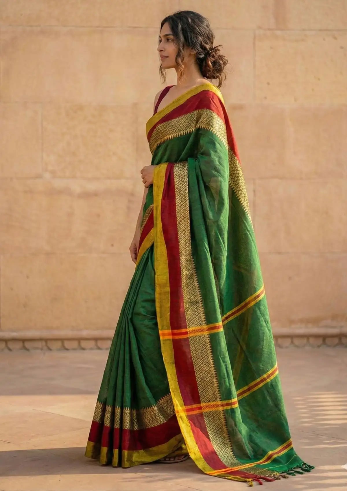 Aarini Green Narayanpeth Handloom Pure Cotton Saree