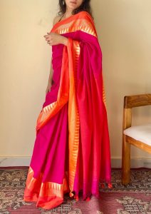 Tarangini Rani Pink Narayanpeth Handloom Pure Cotton Saree