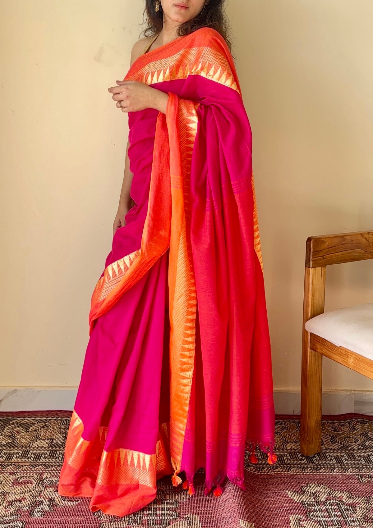 Tarangini Rani Pink Narayanpeth Handloom Pure Cotton Saree