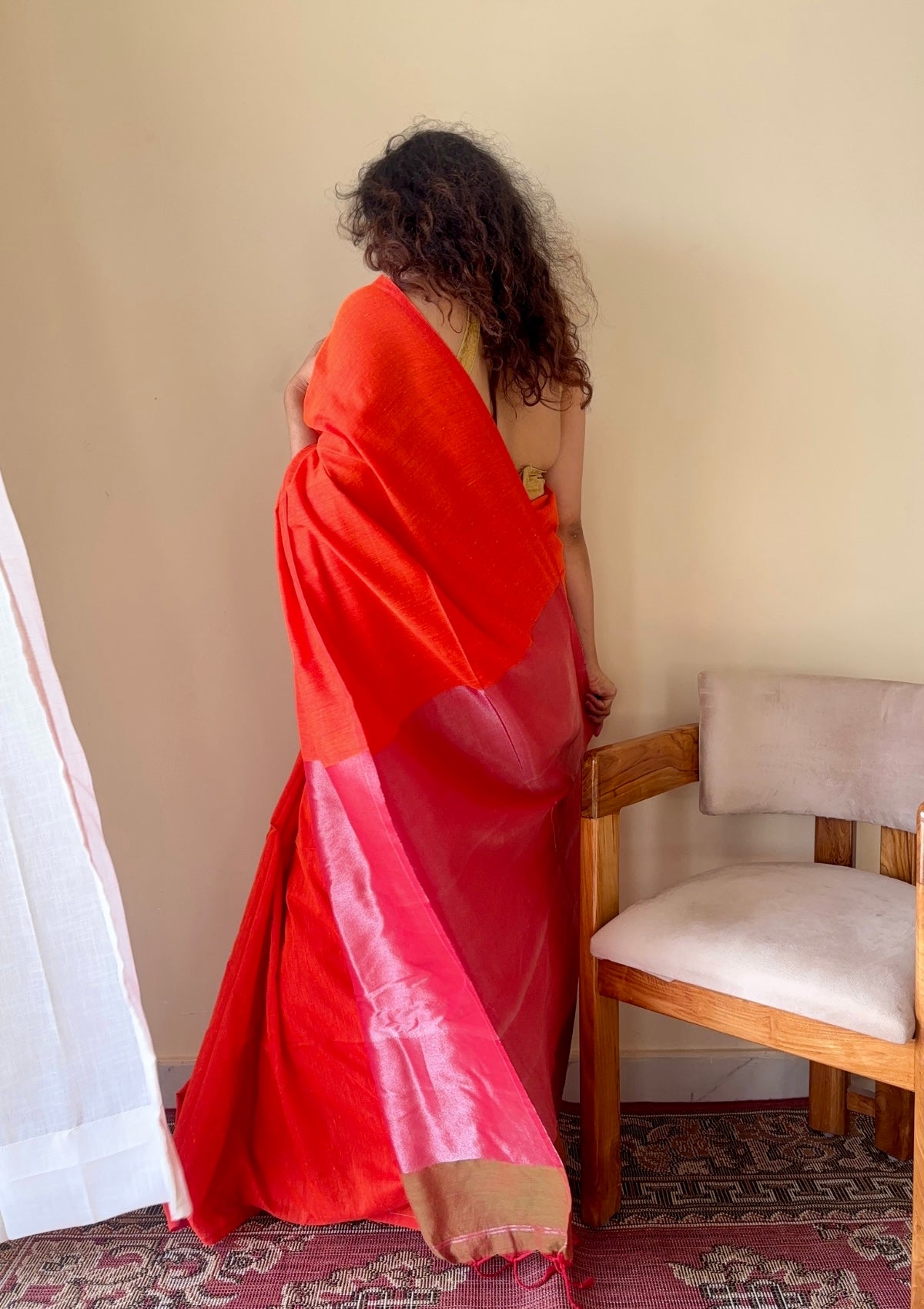 Sanjhvi Orange with Pink Tissue Pallu Pure Cotton Saree