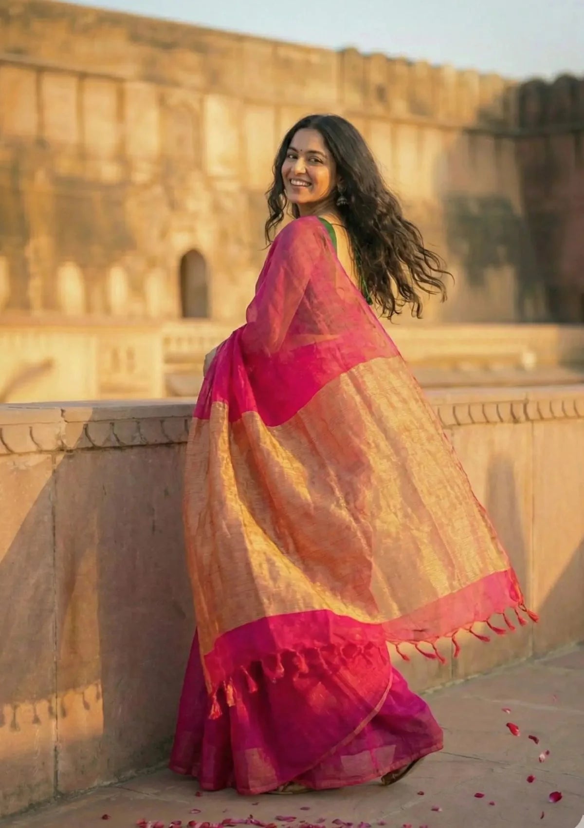 Gulal Pink Pure Cotton Handloom Saree