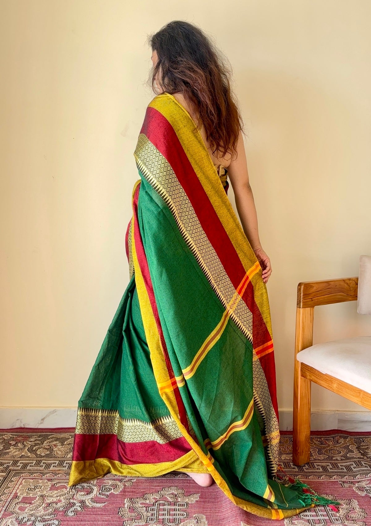 Aarini Green Narayanpeth Handloom Pure Cotton Saree