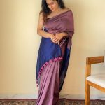 Chitrangada Jamuni with Blue Pallu Mul Cotton Saree