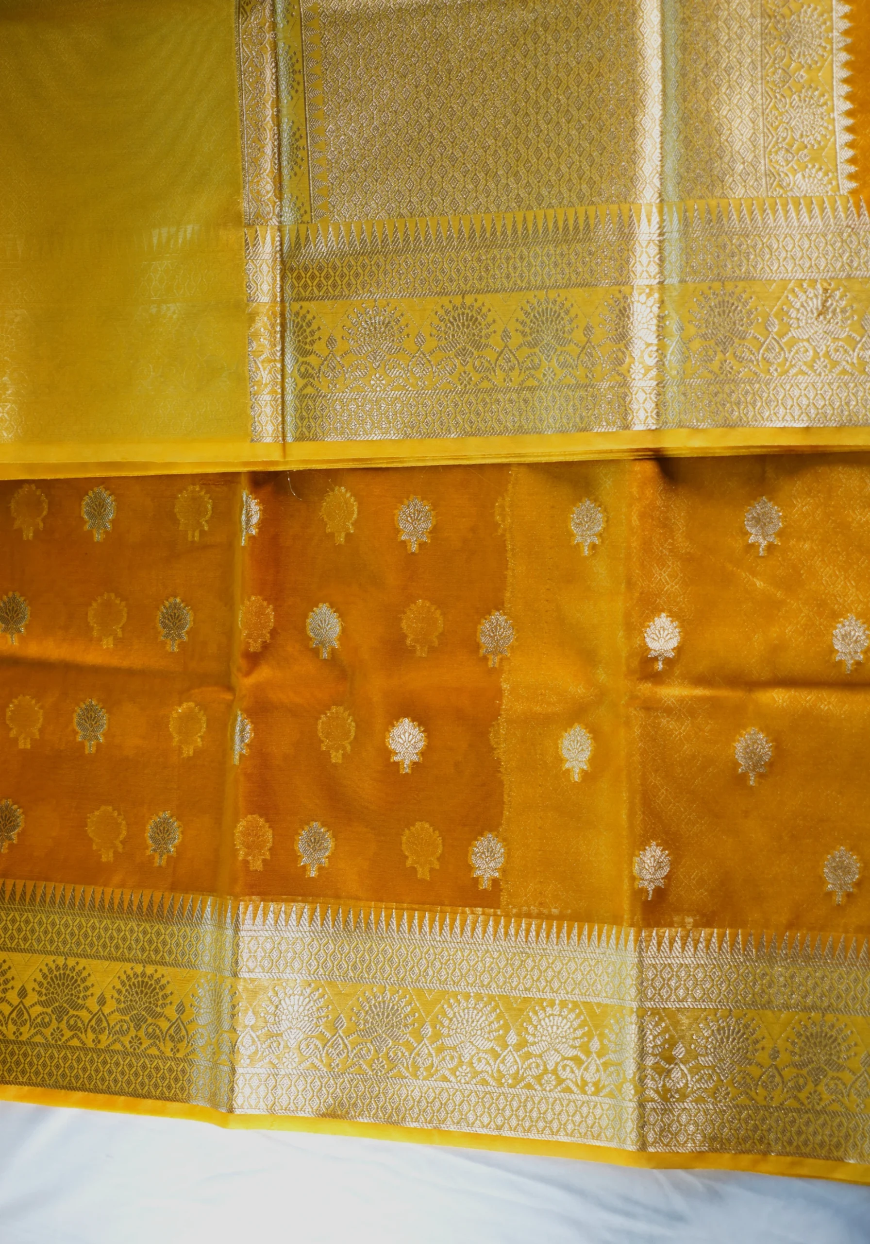 Mustard Yellow Banarasi Kora Art Silk Saree