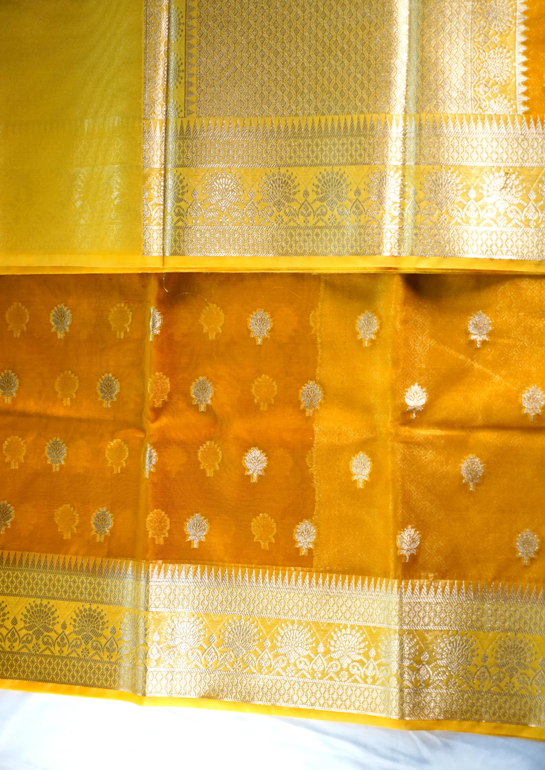 Mustard Yellow Banarasi Kora Art Silk Saree