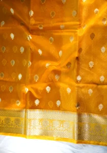 Mustard Yellow Banarasi Kora Art Silk Saree