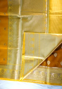 Mustard Yellow Banarasi Kora Art Silk Saree