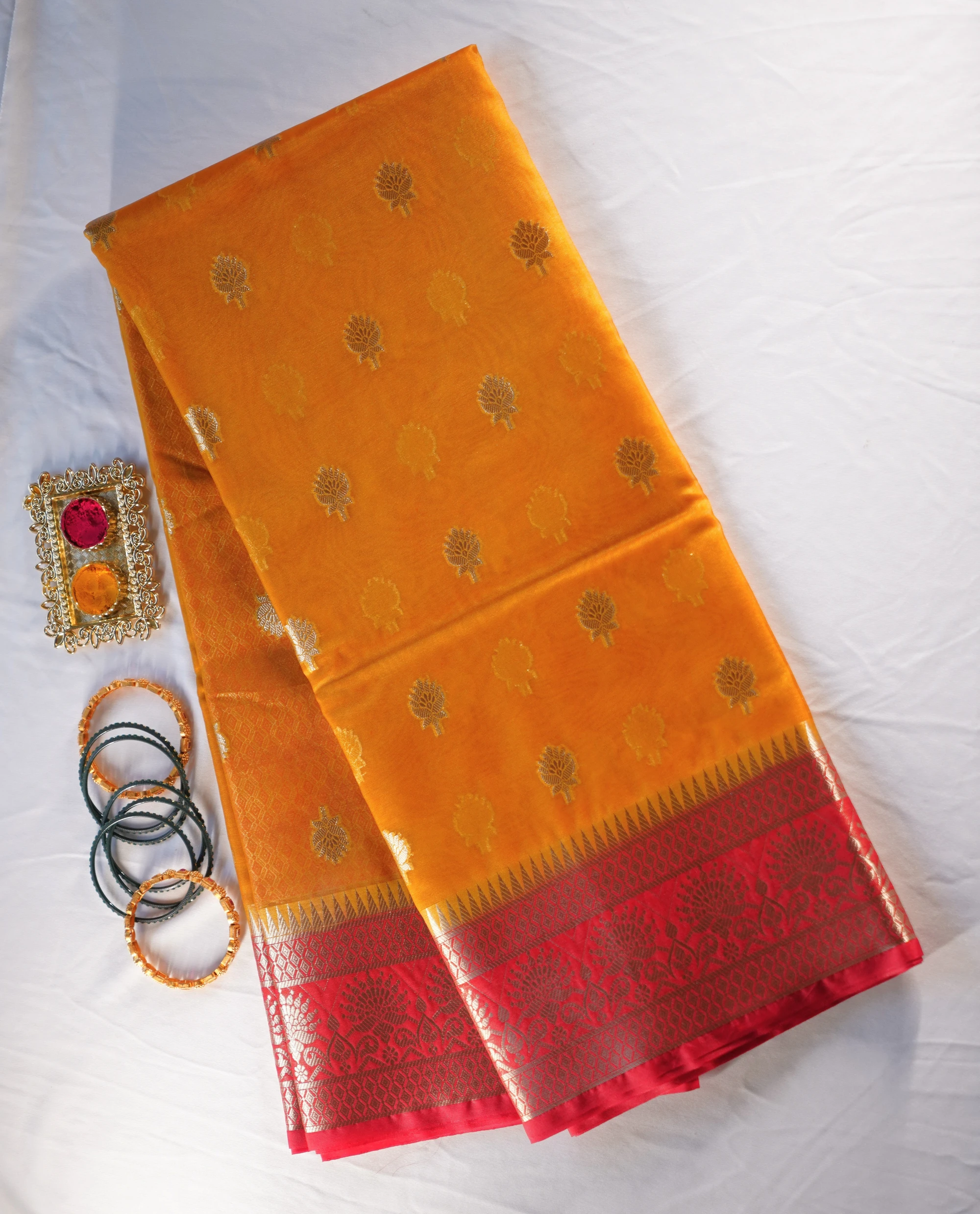 Yellow Banarasi Kora Art Silk Saree